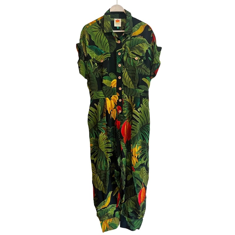 Farm Rio Cocoa Forest Jumpsuit Romper Size: Large Tropical Beach Vacation