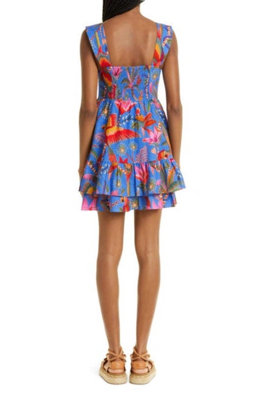 FARM Rio Macaw Party Tiered Linen Blend Fit & Flare Minidress 1A 2011/1 BLM