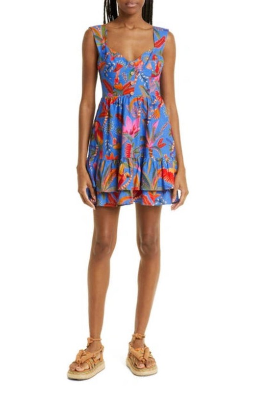FARM Rio Macaw Party Tiered Linen Blend Fit & Flare Minidress 1A 2011/1 BLM