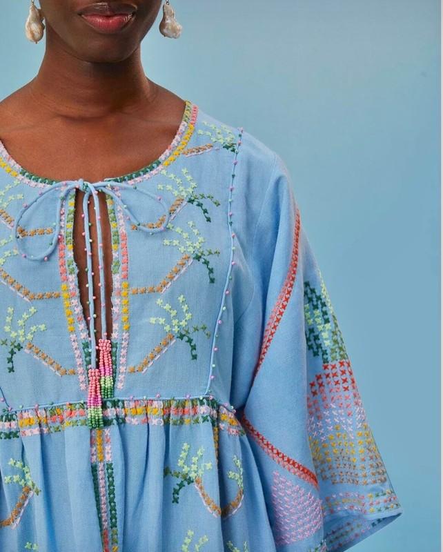 Farm Rio Pineapple Embroidered Maxi Dress $345 Size XS S M L XL Linen Blend NWT