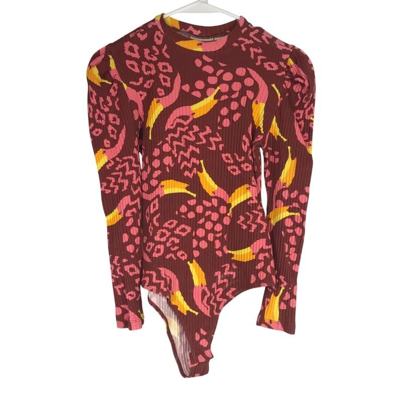 FARM RIO - WOMEN'S SMALL - BURGUNDY RIBBED LONG SLEEVE ROUND NECK BODY SUIT