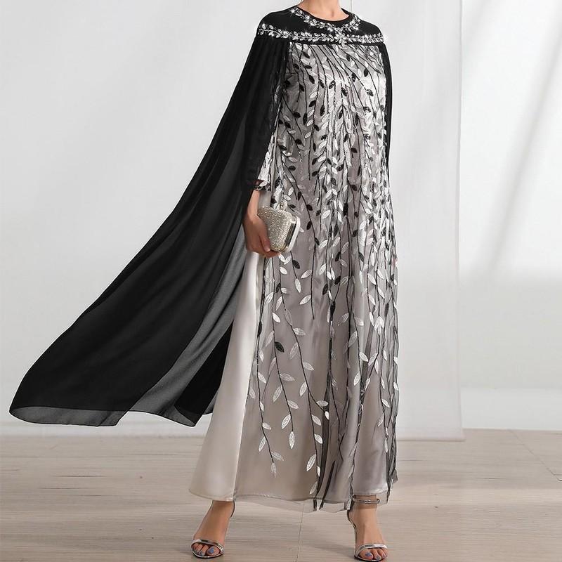 Fashion Lace Abaya Women Cape Maxi Dress Muslim Kaftan Dress Robe Gown Evening