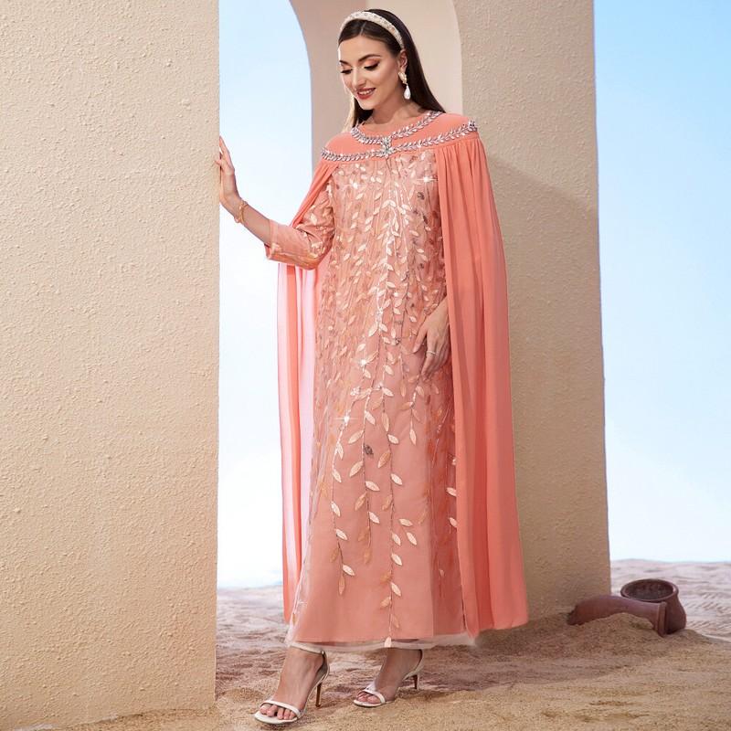 Fashion Lace Abaya Women Cape Maxi Dress Muslim Kaftan Dress Robe Gown Evening