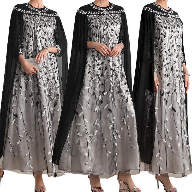 Fashion Lace Abaya Women Cape Maxi Dress Muslim Kaftan Dress Robe Gown Evening