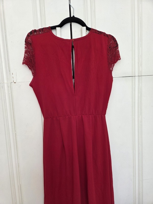 Fashion Nova Red Front Lace Pants Jumpsuit Large Stretch V Neck Sleeveless