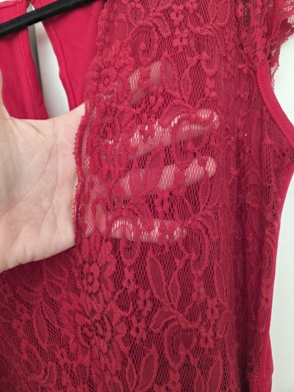Fashion Nova Red Front Lace Pants Jumpsuit Large Stretch V Neck Sleeveless
