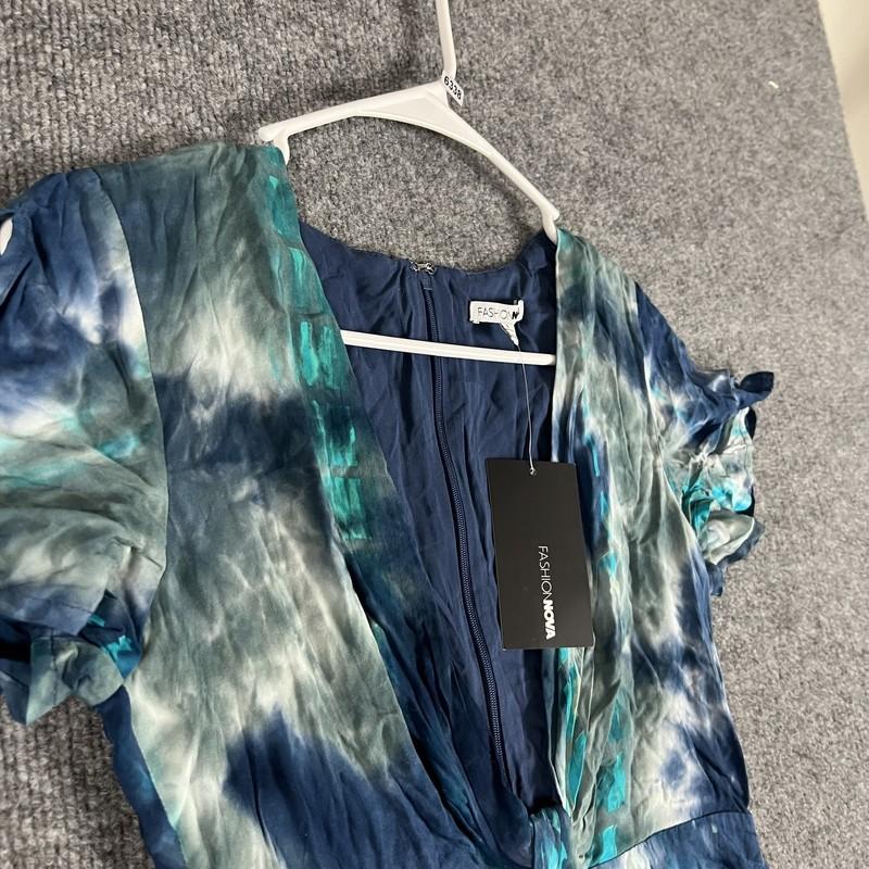 Fashion Nova Romper Womens Small Blue Tie Dye Better Be True Short Sleeve Rayon