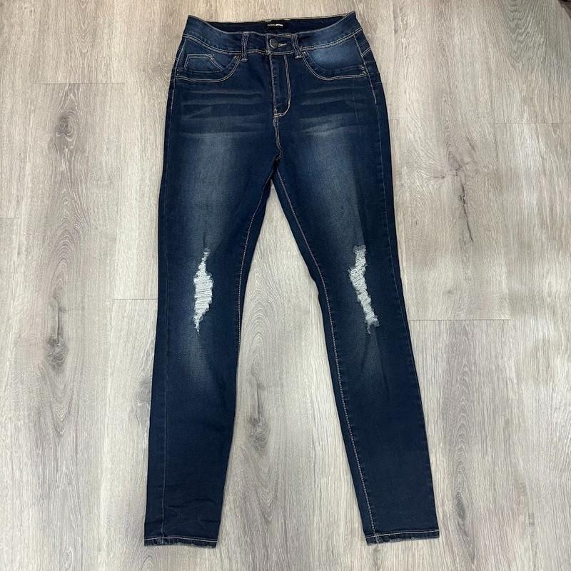 Fashion Nova Womens Distressed Skinny Jeans Size 9 Dark Wash Denim Stretch