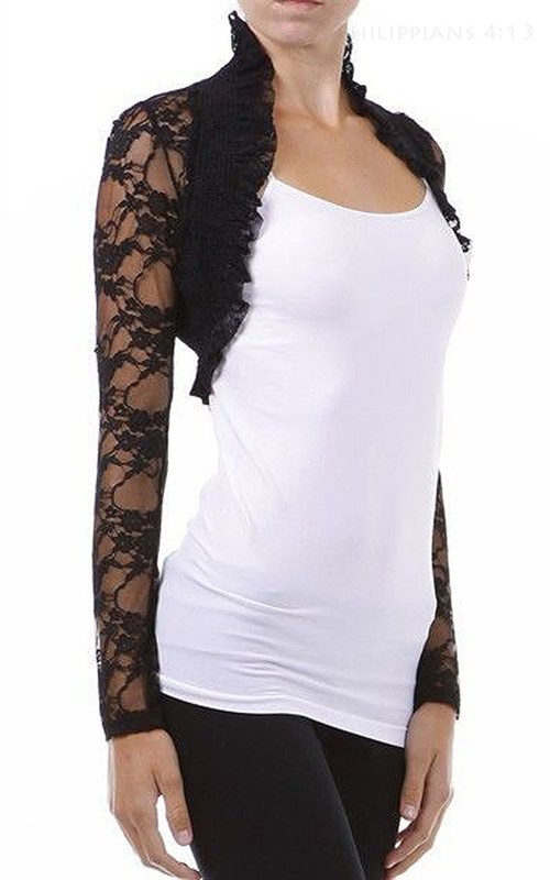 Fashion Secrets Women`s Long Sleeves Lace Bolero Shrug Cropped Cardigan Jacket
