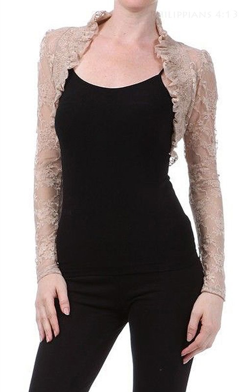Fashion Secrets Women`s Long Sleeves Lace Bolero Shrug Cropped Cardigan Jacket