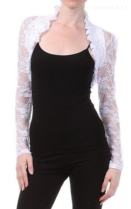 Fashion Secrets Women`s Long Sleeves Lace Bolero Shrug Cropped Cardigan Jacket