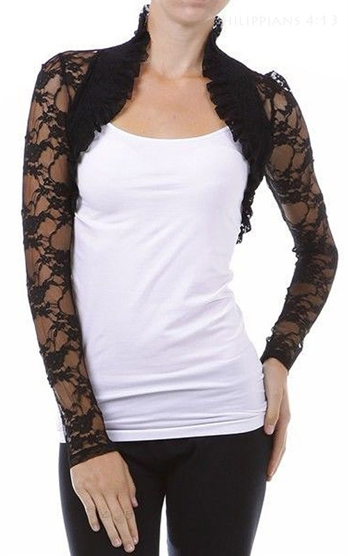 Fashion Secrets Women`s Long Sleeves Lace Bolero Shrug Cropped Cardigan Jacket