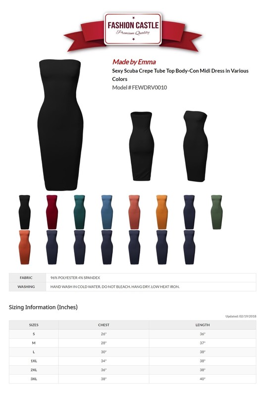 FashionOutfit Women's Scuba Crepe Tube Top Body-Con Midi Dress In Various Colors