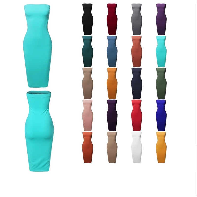 FashionOutfit Women's Scuba Crepe Tube Top Body-Con Midi Dress in Various Colors
