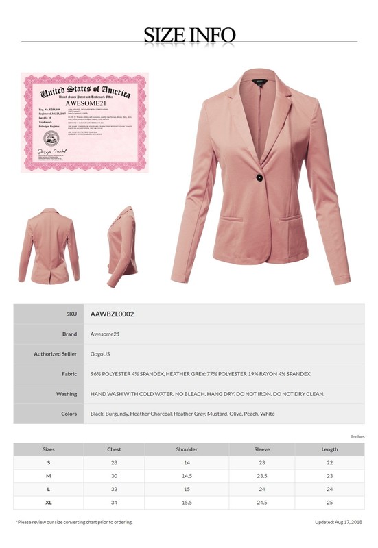 FashionOutfit Women's Solid Formal Single Button Up Long Sleeve Blazer Jacket