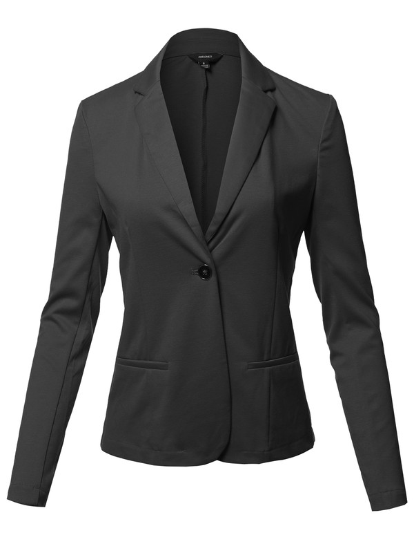 FashionOutfit Women's Solid Formal Single Button Up Long Sleeve Blazer Jacket