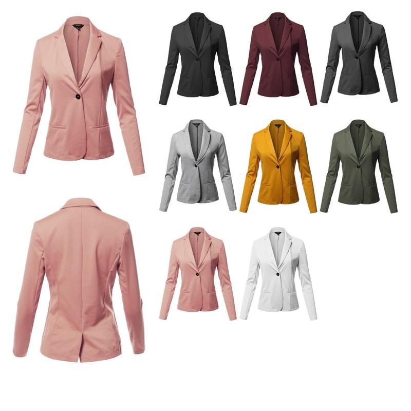 FashionOutfit Women's Solid Formal Single Button Up Long Sleeve Blazer Jacket