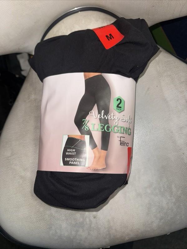 Felina 2-Pack High Waist Smoothing Panel Women's Size M Soft 7/8 Legging
