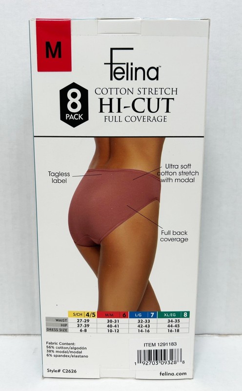 Felina Cotton Stretch Hi-Cut Modal Underwear Panties Pink Size M (8 Pack) - NWT