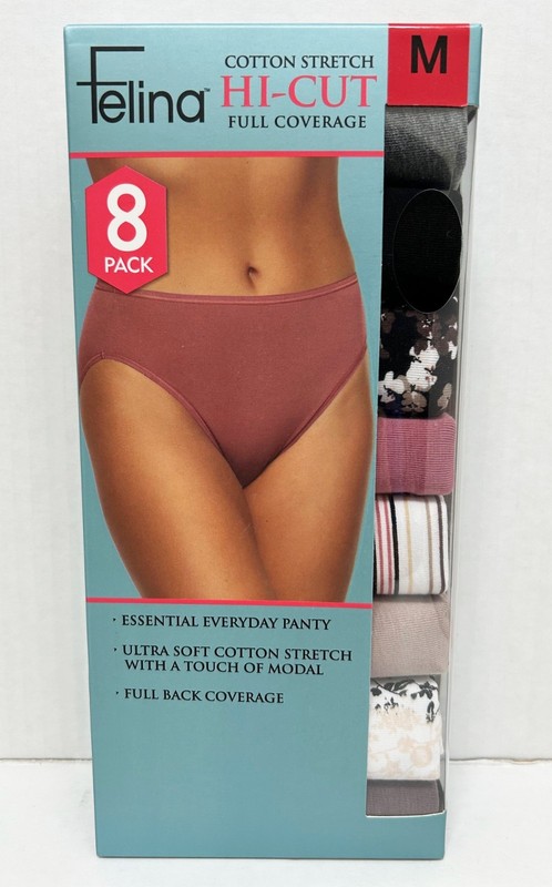 Felina Cotton Stretch Hi-Cut Modal Underwear Panties Pink Size M (8 Pack) - NWT