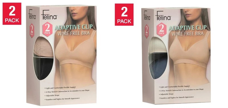 Felina Women's 2 Pack Adaptive Cup Wire Free Bra G14