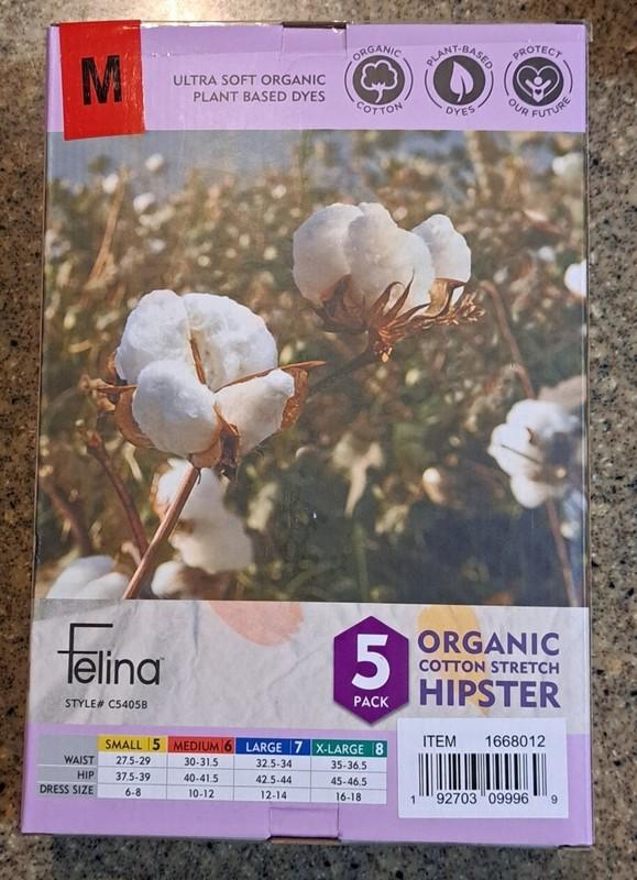 Felina Women's 5 Pack Organic Cotton Stretch Hipster Size Medium