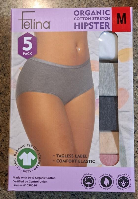 Felina Women's 5 Pack Organic Cotton Stretch Hipster Size Medium
