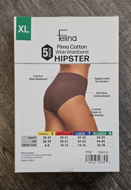 Felina Women's 5-Pack Pima Cotton Wide Waistband Hipster Multicolor Size XL