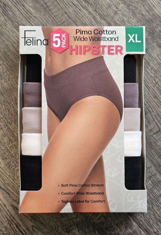 Felina Women's 5-Pack Pima Cotton Wide Waistband Hipster Multicolor Size XL