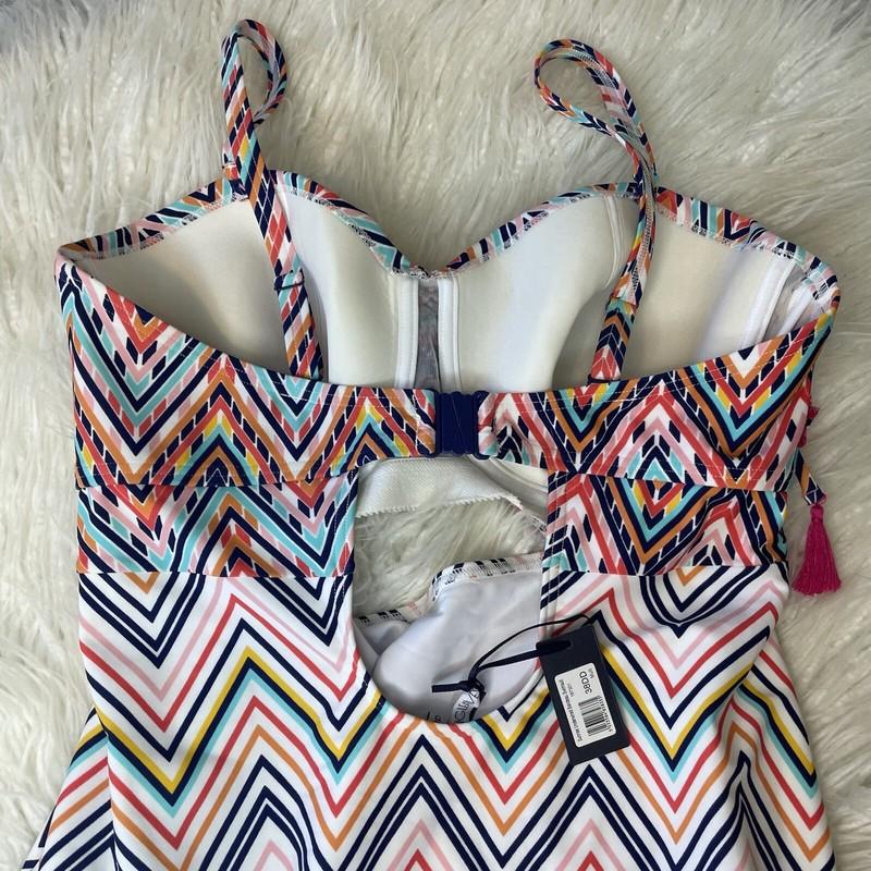 Figleaves Swimwear One Piece Swimsuit Size 38DD Chevron Cutout Wired Tassels NWT
