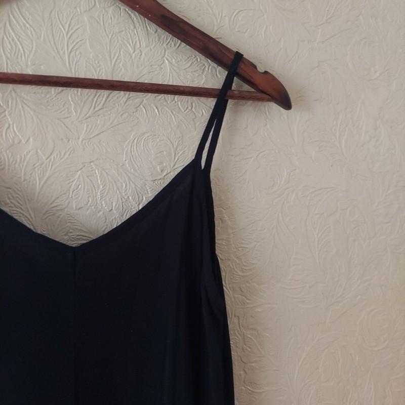 Final Touch Black Flowy Wide Leg Crop Jumpsuit Spaghetti Strap Pockets Sz Small