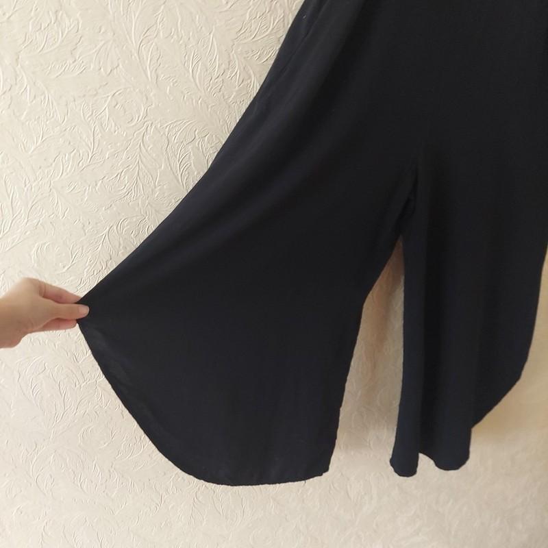 Final Touch Black Flowy Wide Leg Crop Jumpsuit Spaghetti Strap Pockets Sz Small