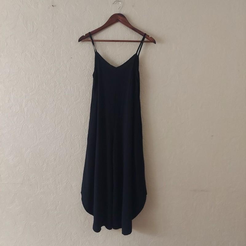 Final Touch Black Flowy Wide Leg Crop Jumpsuit Spaghetti Strap Pockets Sz Small