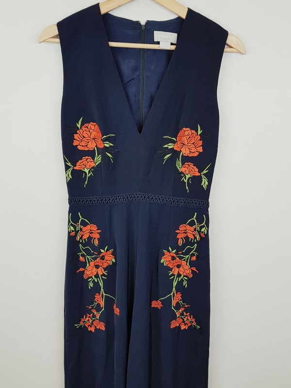 FINDERS The Label Womens Size S Or 8 Navy Floral Embroidered Sleeveless Jumpsuit