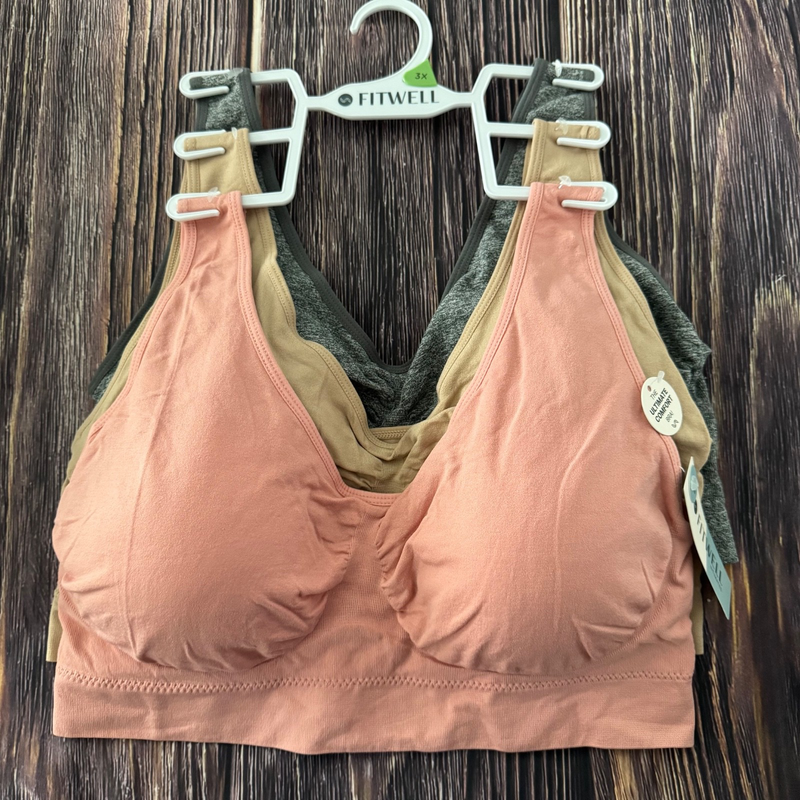 FITWELL Womens 3 Pack Comfort Bra Plus Size 3X Solid Color Removable Pads