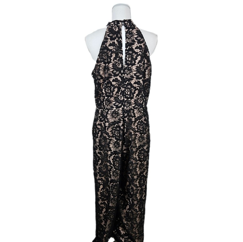 Flawed Julia Jordan Floral Lace Halter Jumpsuit Black Nude Sz 14 Wide Leg Formal