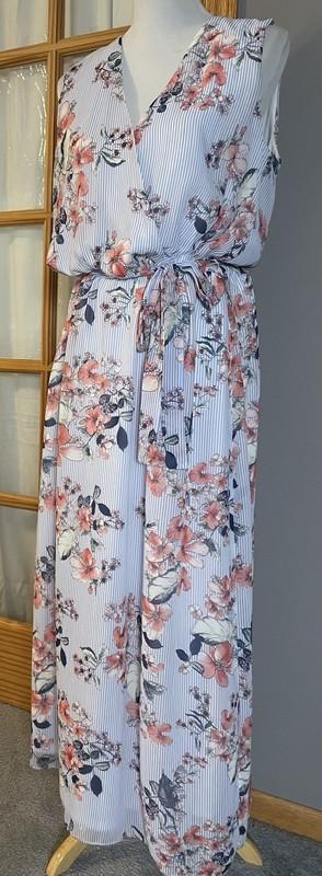 Floral Faux Wrap Maxi Dress Women’s XL Blue Pink Side Tie Cottagecore Boho City