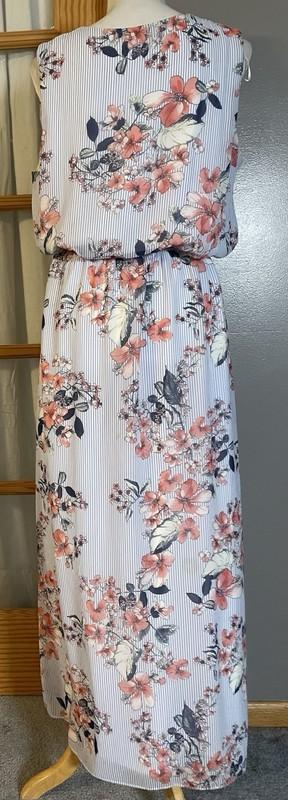 Floral Faux Wrap Maxi Dress Women’s XL Blue Pink Side Tie Cottagecore Boho City