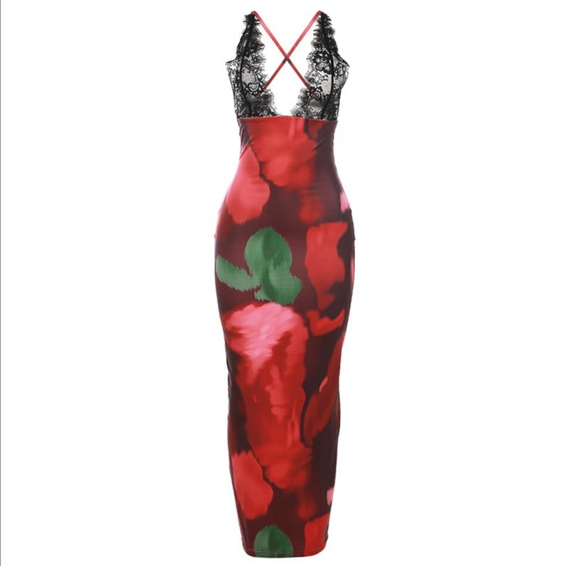 Floral Lace Rat Boa Similar Style Tie Dye Long Slip Dress Adjustable Straps