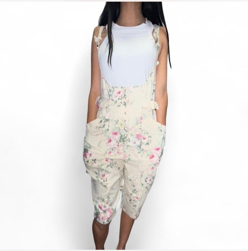 Floral Overalls With Adjustable Straps And Pockets. Size 6