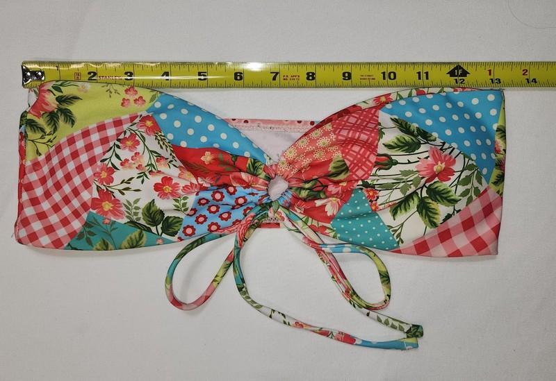 Floral Patchwork Bikini Set Red Colorful Tied High Rise Bottom Padded Strapless