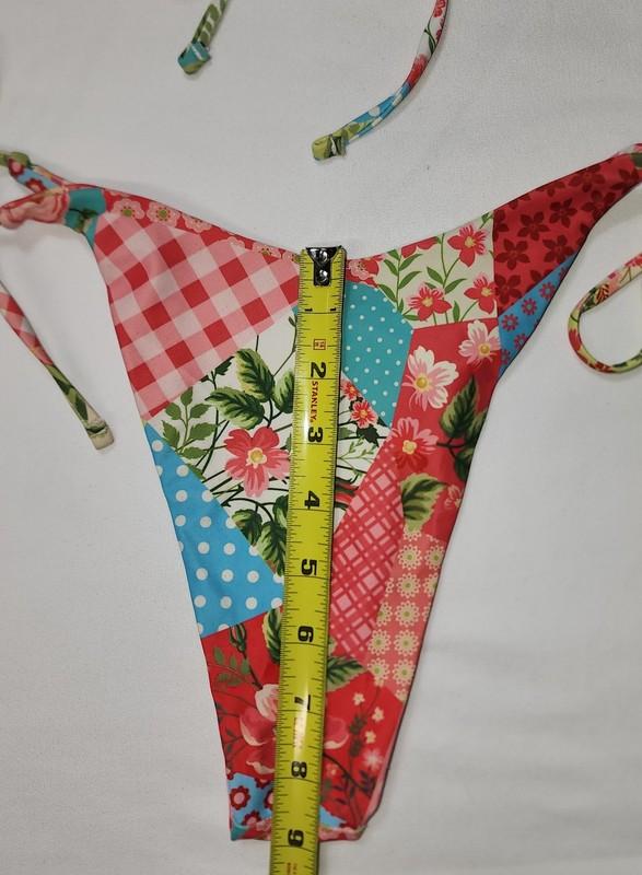 Floral Patchwork Bikini Set Red Colorful Tied High Rise Bottom Padded Strapless