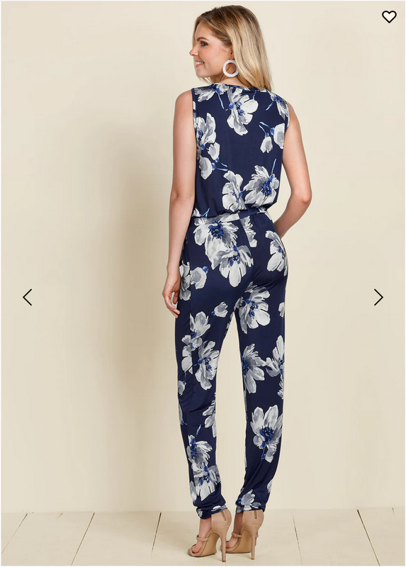 Floral Print Jumpsuit V-neck Featuring A Self Tie Waist And Front Pockets