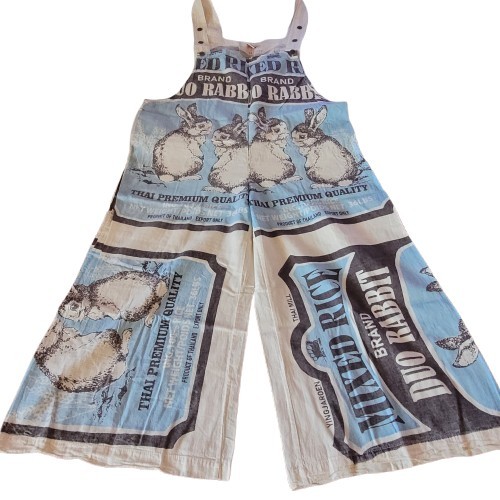 Flour Sack BUNNY Overalls Coveralls W/ Straps Garden Hippie Cottage Core Boho