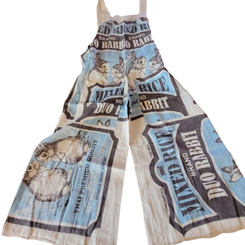 Flour Sack BUNNY Overalls Coveralls W/ Straps Garden Hippie Cottage Core Boho