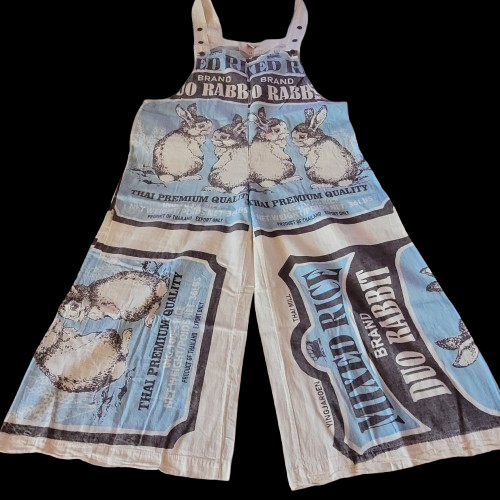 Flour Sack BUNNY Overalls Coveralls W/ Straps Garden Hippie Cottage Core Boho