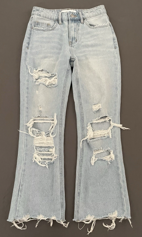 Flying Monkey High Rise Straight Jeans Womens 24 Distressed Light Wash Raw Hem