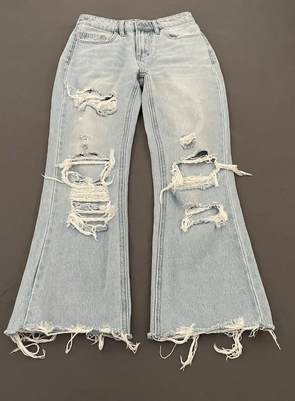 Flying Monkey High Rise Straight Jeans Womens 24 Distressed Light Wash Raw Hem