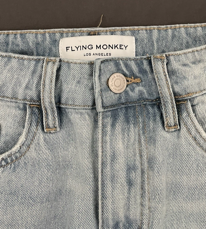 Flying Monkey High Rise Straight Jeans Womens 24 Distressed Light Wash Raw Hem