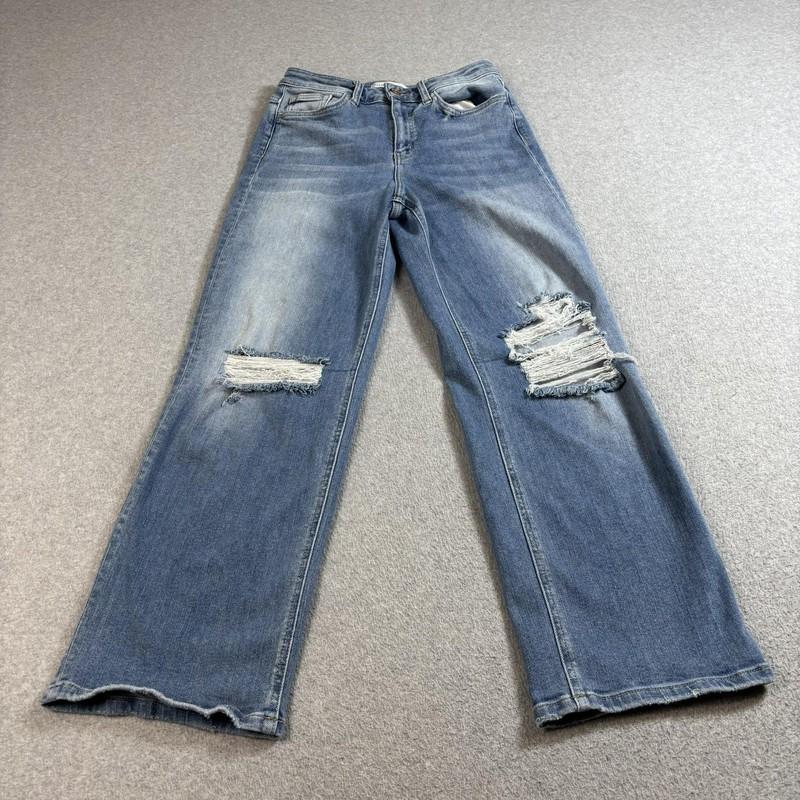 Flying Monkey Jeans Women 27 Distress Straight Leg Raw Hem Loose Baggy High Rise